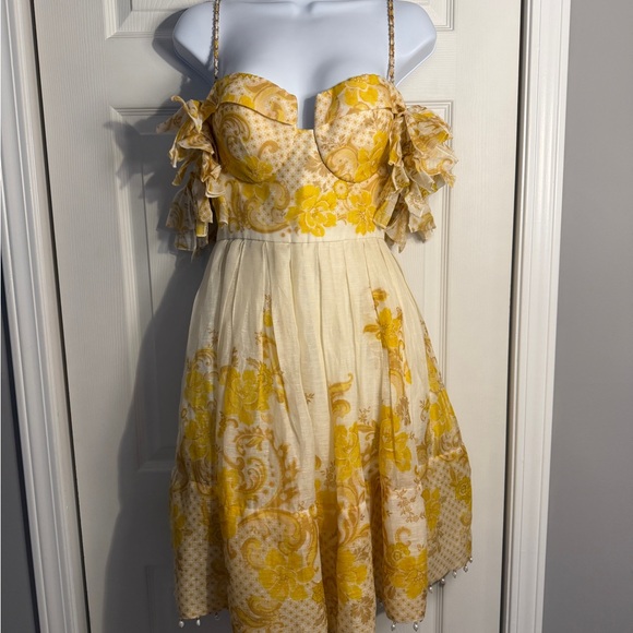 Zimmermann Postcard Bow Bodice Mini Dress. Yellow. No Belt. Size 3 US10 - Picture 3 of 16